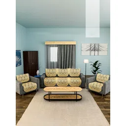 HOMESTIC Gold-Toned & Coffee Brown Printed Cotton Sofa Cover-picture-32