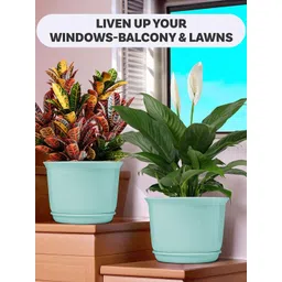 HOMESTIC Pack of 2 Plain Sawera Design 10 Inch Flower Plant Pot with Plate for Home & Garden | Stylish Pots for Plants Balcony | Ideal for Home Decor & Office Spaces | Sky Blue image 3