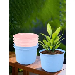 HOMESTIC Pack of 6 Marble Sawera Design 10 Inch Flower Plant Pot with Plate for Home & Garden | Stylish Pots for Plants Balcony | Ideal for Home Decor & Office Spaces | Blue & Pink-picture-41