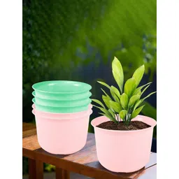 HOMESTIC Pack of 6 Marble Sawera Design 10 Inch Flower Plant Pot with Plate for Home & Garden | Stylish Pots for Plants Balcony | Ideal for Home Decor & Office Spaces | Pink & Green-picture-33