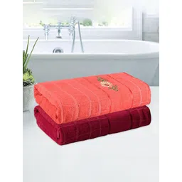 HOMESTIC Red & Maroon 2 Printed Cotton 260 GSM Bath Towel-picture-24
