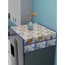 HOMESTIC White & Blue Flower Circle Waterproof Fridge Cover Top With 6 Storage Pockets-picture-19