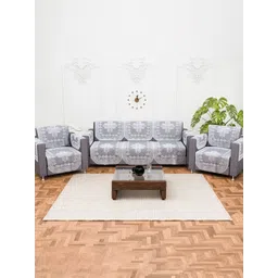 HOMESTIC White & Grey Printed Sofa Cover With Arms-picture-18