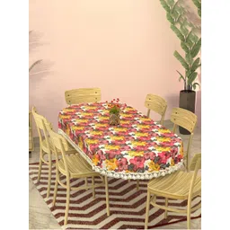 HOMESTIC White Floral Anti-Slip Oval 6-Seater Table Cover-picture-33