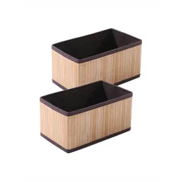 HomeStorie Beige 2 Pcs Eco-Friendly Foldable Natural Bamboo Storage Basket Bins Organizer-picture-30