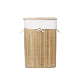 HomeStorie Beige & White Eco-Friendly Foldable Bamboo Laundry Basket Hamper With Lid-picture-29
