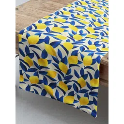 HomeStorie White & Blue HD Floral Print 6-Seater Table Runner-picture-27