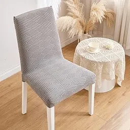 HOMETHREADS Elastic Jacquard Chair Cover Stretch Removable Washable Short Dining Chair Cover Protector Seat (Grey, Pack of 1)-picture-16