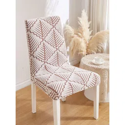 HOMETHREADS 4-Pcs Brown & White Self-Design Chair Cover-picture-28