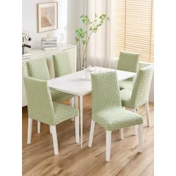 HOMETHREADS 6 Pieces Green Jacquard Self Designed Stretchable Chair Covers-picture-10