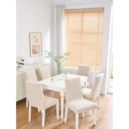 HOMETHREADS Set Of 6 Cream Self design Chair Covers-picture-28