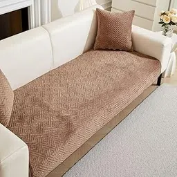 HOMETHREADS Innovative Premium Velvet Sofa Cover Mat with PVC Backing for Non-Slip Comfort | Pack of 1 (Brown_Vrsh, 3 Seater | 70x180cm)-picture-39