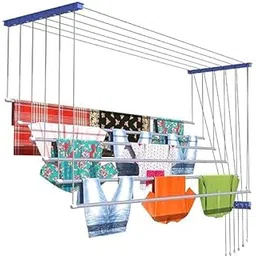 HOMEWELL LIFE Heavy Rust Proof Stainless Steel Ceiling Clothes Dryer Hanger with UV Protected Nylon Ropes Individual dropdown, Clothes Drying Rack for Balcony Iron Bracket (8 FEET)-picture-11