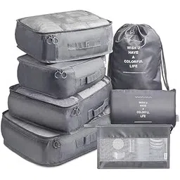 HomeyBiz 7pcs Set Travel Organizer Packing Cubes Lightweight Travel Luggage Organizers with Laundry Bag or Toiletry Bag Laundry Organiser Polyester (gray)-picture-47