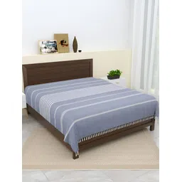 Homez Sparrow All Seasons Blue & White Striped Pure Cotton 210 TC King Bedsheet image 1