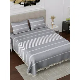 Homez Sparrow All Seasons Grey Striped Cotton 160 TC King Bedsheet with 2 Pillow Covers-picture-15