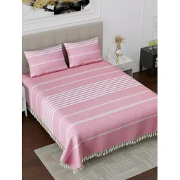 Homez Sparrow All Seasons Pink Striped Cotton 160 TC King Bedsheet with 2 Pillow Covers-picture-14