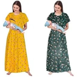homezilla Women's Printed Maternity Nighty/Feeding Nighty/Pregnancy Night Gown/A-Line Nursing Nighty with Zippers for Nursing Pre and Post-Pregnancy- Pack of 2-HMZNFN0021 Multicolour-picture-27