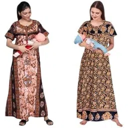 homezilla Women's Printed Maternity Nighty/Feeding Nighty/Pregnancy Night Gown/A-Line Nursing Nighty with Zippers for Nursing Pre and Post-Pregnancy- Pack of 2-HMZNFN0023 Multicolour-picture-34
