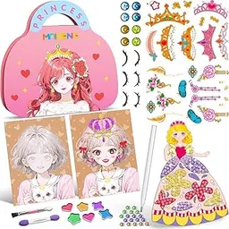 HomieKitch DIY Diamond Painting Art Kit for Girls | Manga Princess Makeup Activity Book with Tools | Creative Craft Gift for Kids-picture-11
