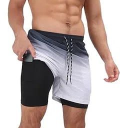 hommyfine Mens Swim Trunks with Compression Liner 2 in 1 Quick Dry Beach Swimming Trunks Swim Shorts with Zipper Pockets-picture-30
