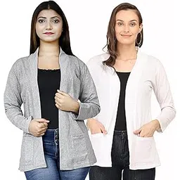 homry Women Pocket Shrug Pack of Two(LightGrey,White)-picture-49