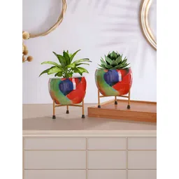 Homspurts 2-Pcs Blue & Green Textured Ceramic Planters-picture-36