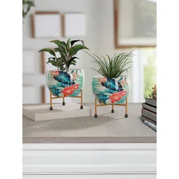 Homspurts 2-Pcs Blue & Red Textured Ceramic Planters-picture-13