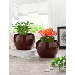 Homspurts 2 Pcs Brown Round Metal Planters-picture-21