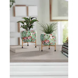 Homspurts 2-Pcs Pink & Green Textured Metal Planters-picture-26