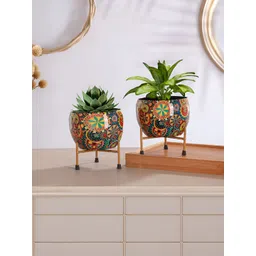 Homspurts 2-Pcs Red & Blue Rajwada Metal Planters-picture-11