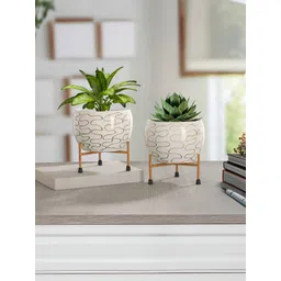 Homspurts 2-Pcs White & Brown Textured Metal Planters-picture-31