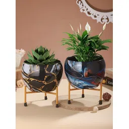 Homspurts Black & Blue 2 Pieces Metal Planters with Stand-picture-21