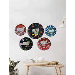Homspurts Black & Red 5 Pieces Pichwai Printed Metal Wall Plates-picture-14