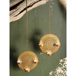Homspurts Gold Toned 2 Pieces Blossoms Hanging Candle Holder-picture-34