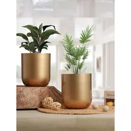 Homspurts Gold Toned 2 Pieces Metal Mini Planters-picture-23