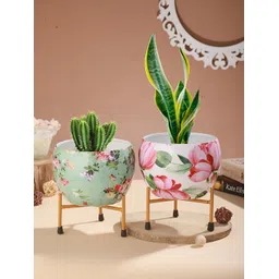 Homspurts Pink & Green 2 Pieces Metal Planters with Stand-picture-35