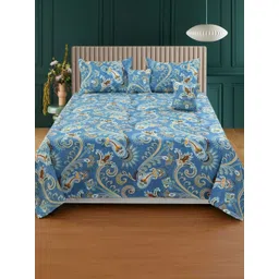 Homybees Blue 220 TC King Bedsheet with 4 Pillow Covers-picture-26