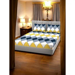 Homybees White Geometric 220 TC King Bedsheet with 2 Pillow Covers-picture-35