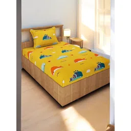 Homybees Yellow Cartoon Characters 220 TC Single Bedsheet with 1 Pillow Covers-picture-15