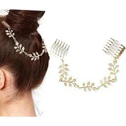 honey accessories 2PCS Gold Tassel Floral Leaf Hair Jewelry,Gold-Plated Leaf Hair Chain,Wild Leaf Hair Comb Pin Gift for Girls & Women,Wedding Hair Accessories-picture-18