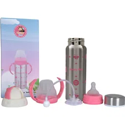 honey boo 3 in 1 Three Head Cartoon Printed Baby Steel Feeding Bottle - 240 ml - 240 ml-picture-23