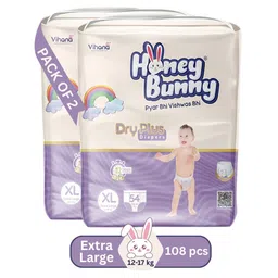 HONEY BUNNY Baby Diaper Pants Super Soft Dry Plus 12 Hour protection - pack of 108 XL - XL-picture-16