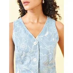 Honey by Pantaloons Blue Print Waist Coat image 5