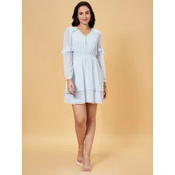 Honey by Pantaloons Blue Self Pattern A-Line Dress-picture-41