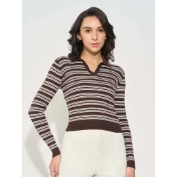 Honey By Pantaloons Brown Skinny Fit Striped Polo Top-picture-11