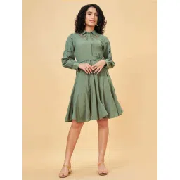Honey by Pantaloons Duck Green Self Pattern A-Line Dress-picture-27