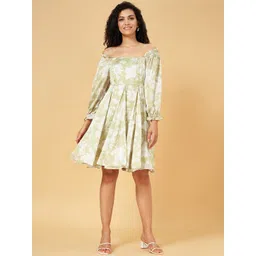 Honey by Pantaloons Floral Printed Off-Shoulder Puff Sleeves Smocked Fit & Flare Dress-picture-13