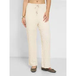 Honey By Pantaloons Off White Straight Fit Self Pattern Trousers-picture-48