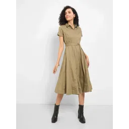 Honey By Pantaloons Olive Cotton Slim Fit Casual Dress-picture-10